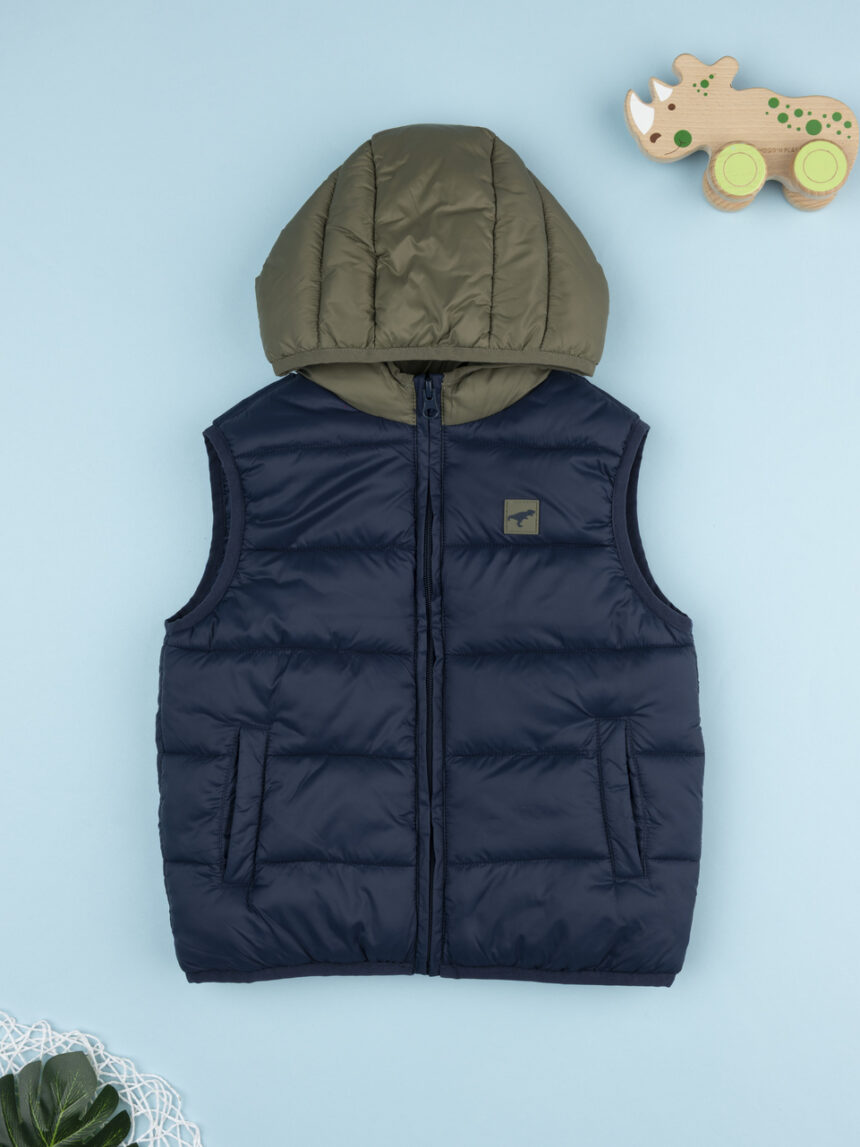 παιδικό αμάνικο μπουφάν puffer μπλε dino για αγόρι - Prénatal