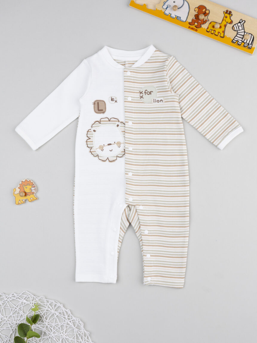 βρεφικό φορμάκι λευκό ριγέ lion για αγόρι - Prénatal