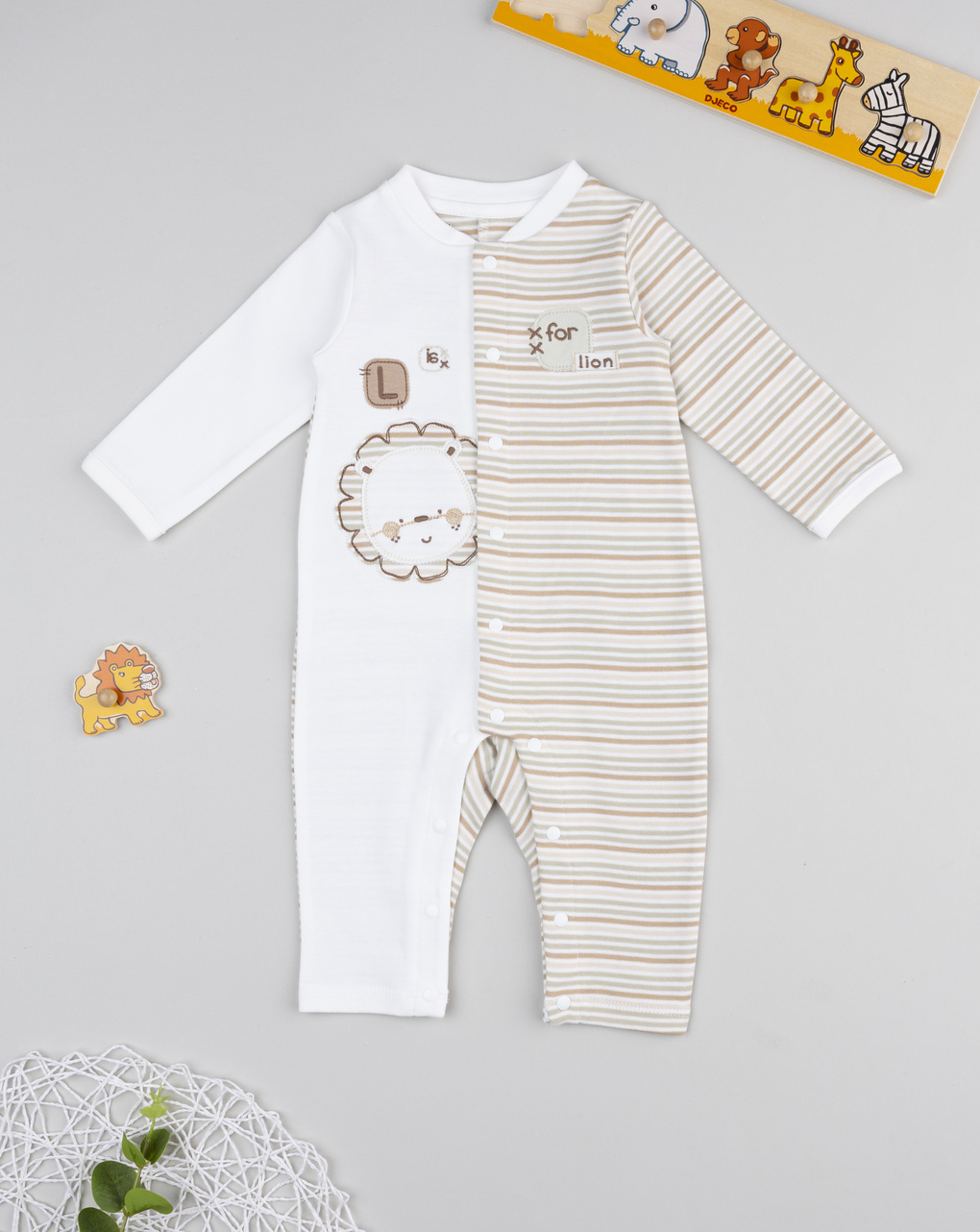 βρεφικό φορμάκι λευκό ριγέ lion για αγόρι - Prénatal