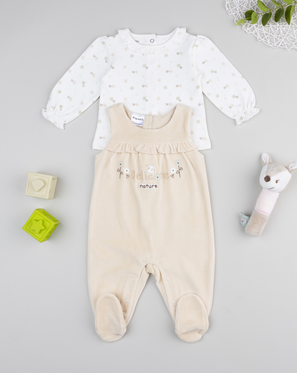βρεφικό σετ μπλούζα και σαλοπέτα nature για κορίτσι