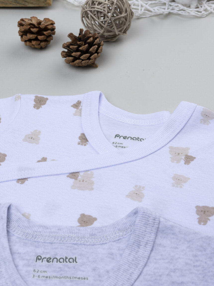 βρεφικά κορμάκια λευκό/γκρι με αρκουδάκια πακέτο x2 για αγόρι - Prénatal
