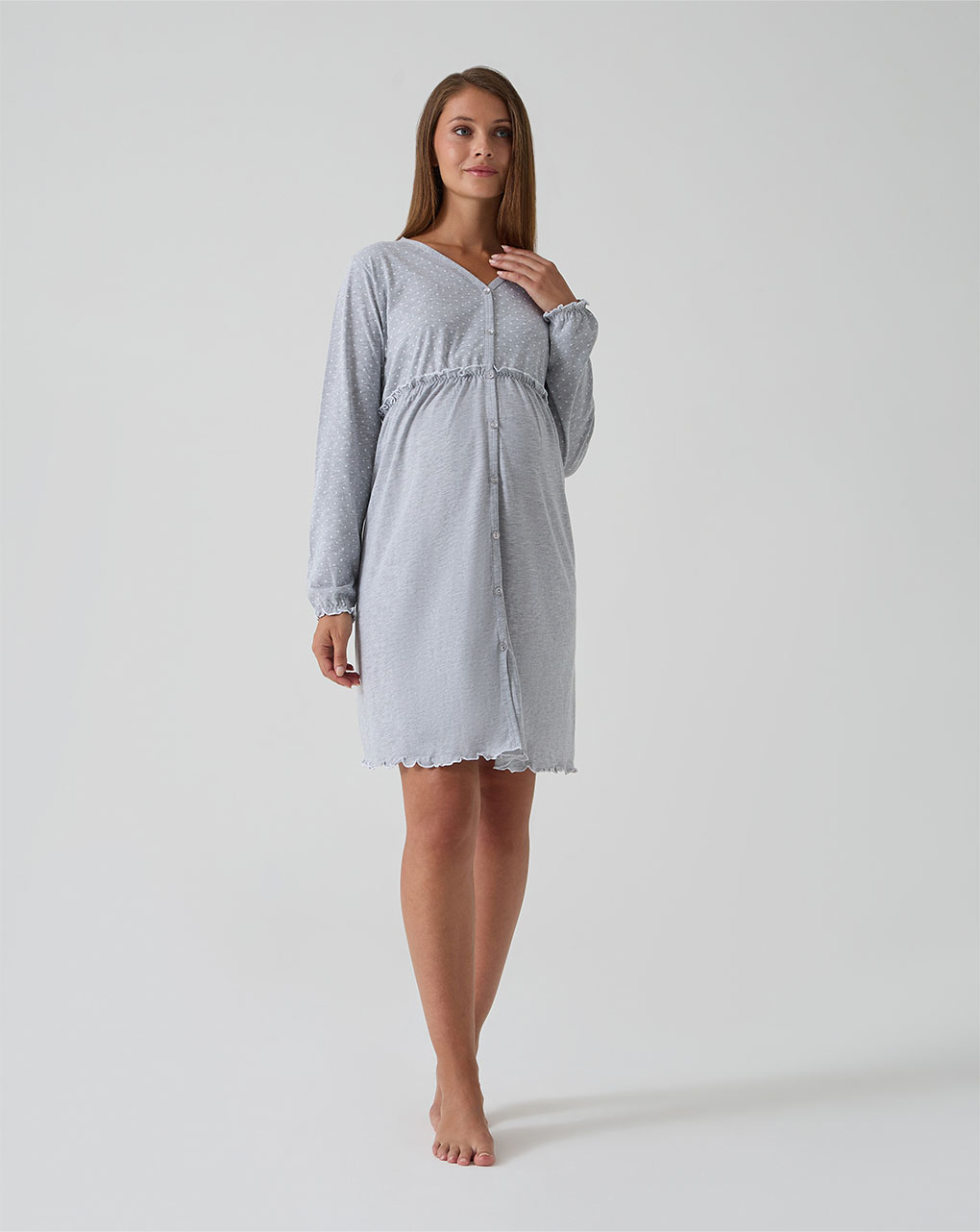 γυναικείο νυχτικό εγκυμοσύνης/θηλασμού γκρι πουά