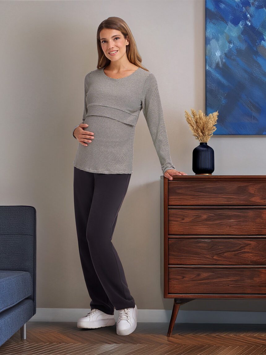 γυναικεία μπλούζα εγκυμοσύνης/θηλασμού ριγέ μπεζ/μαύρη - Prénatal