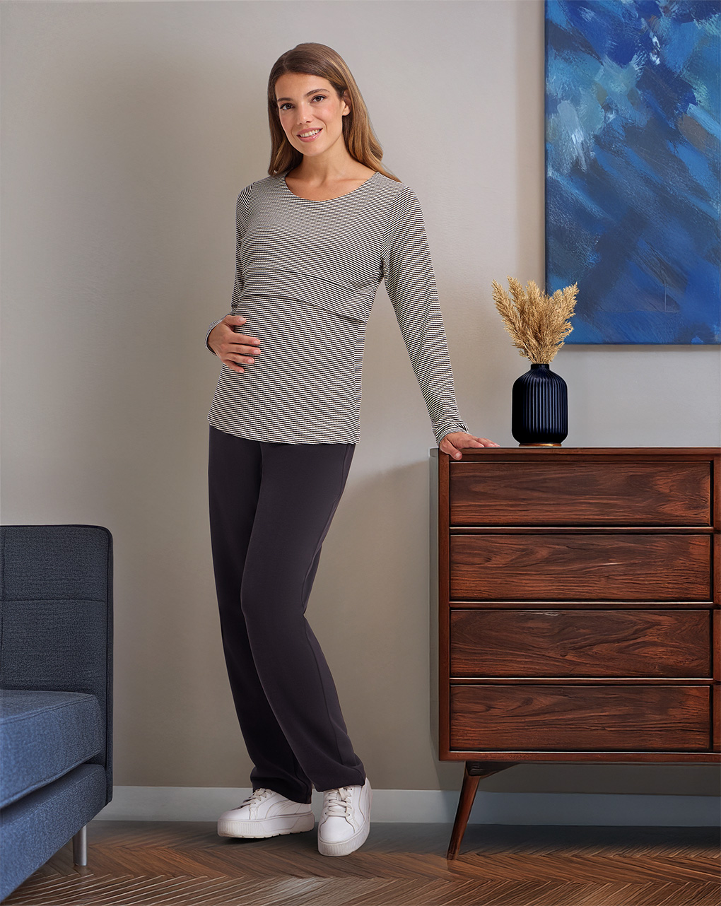 γυναικεία μπλούζα εγκυμοσύνης/θηλασμού ριγέ μπεζ/μαύρη