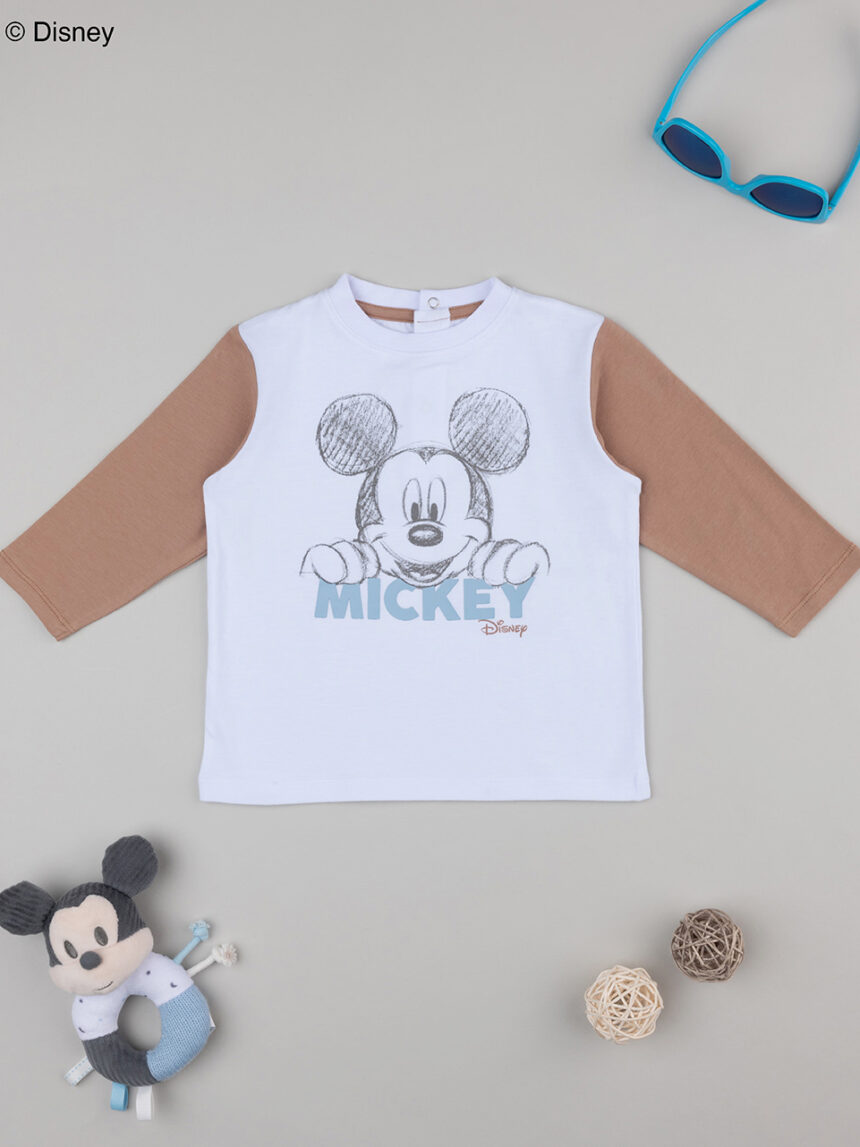 βρεφική μπλούζα λευκή/καφέ mickey για αγόρι - Prénatal