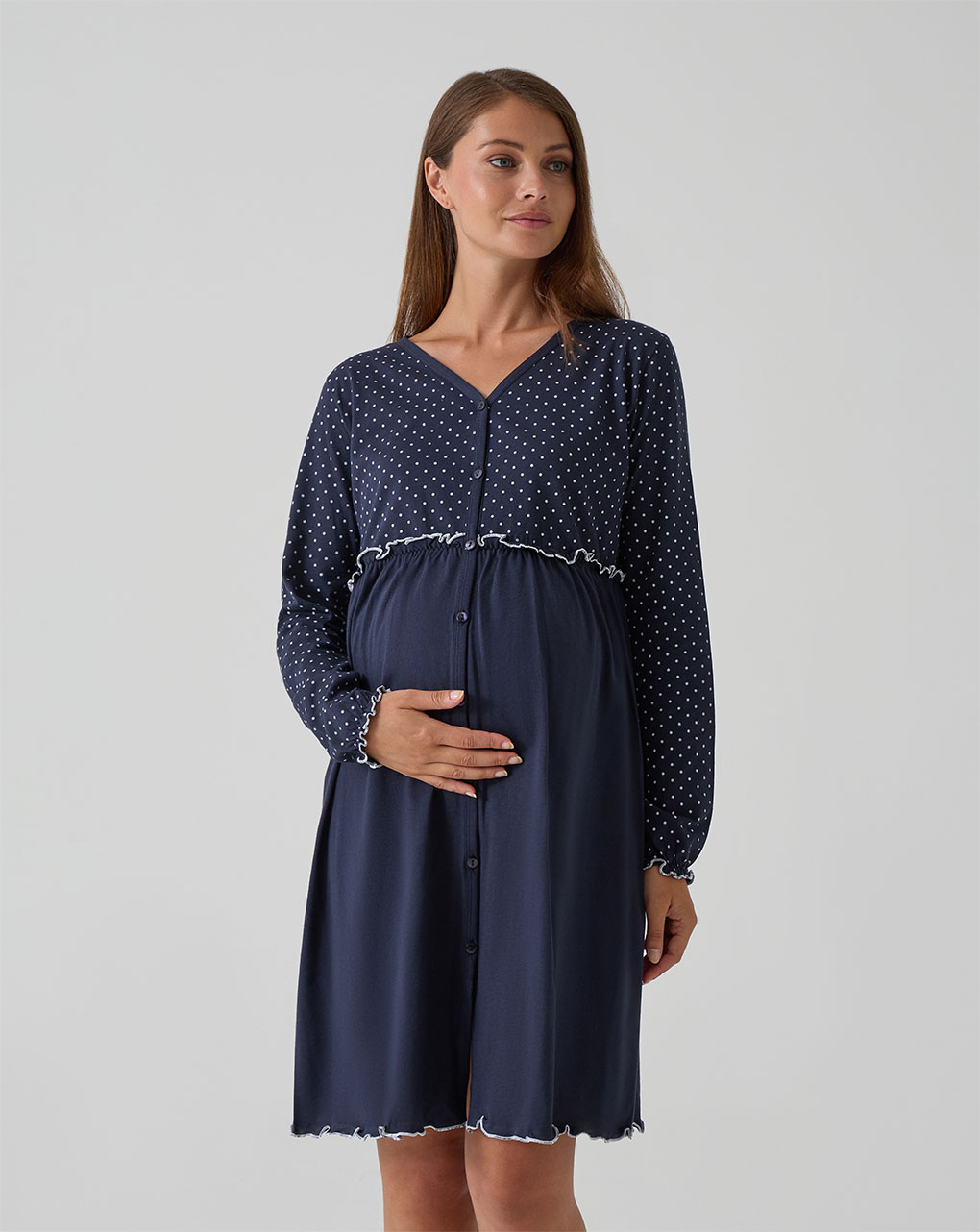 γυναικείο νυχτικό εγκυμοσύνης/θηλασμού μπλε πουά - Prénatal