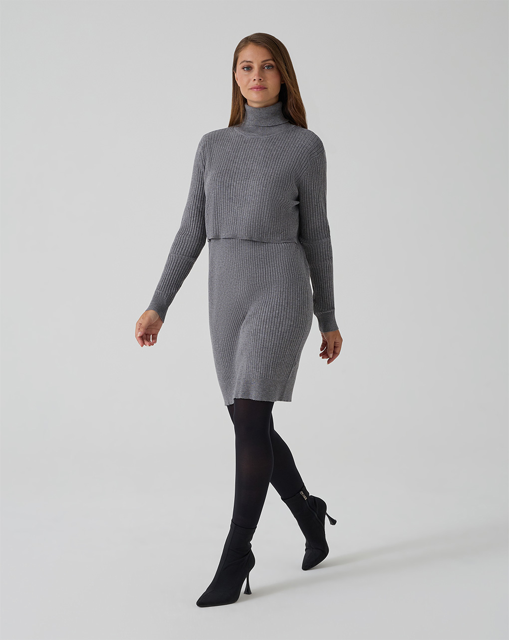 γυναικείο φόρεμα πλεκτό εγκυμοσύνης/θηλασμού γκρι - Prénatal