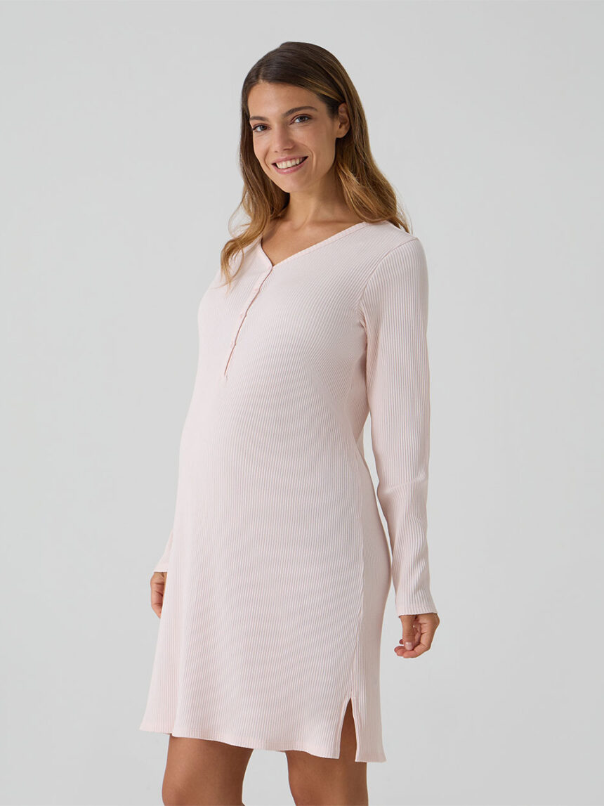 γυναικείο νυχτικό εγκυμοσύνης/θηλασμού ροζ ριμπ - Prénatal