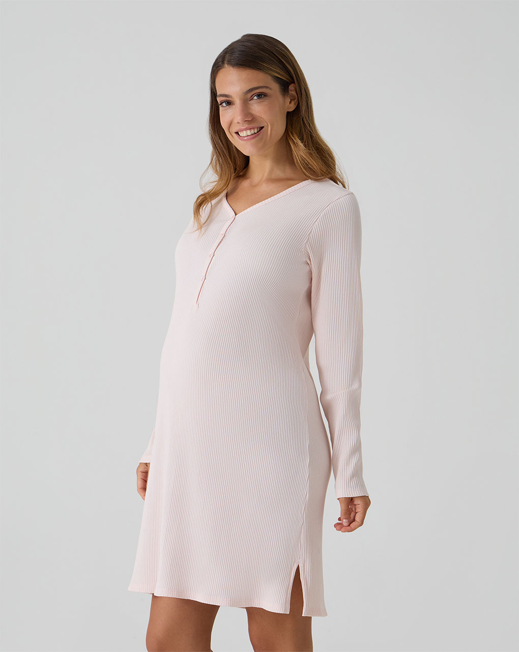 γυναικείο νυχτικό εγκυμοσύνης/θηλασμού ροζ ριμπ - Prénatal