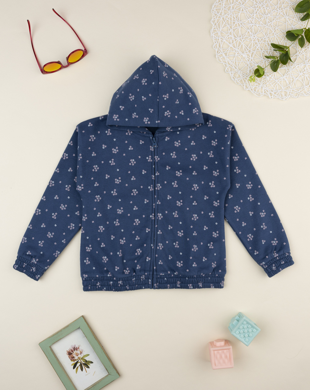 παιδική ζακέτα φούτερ μπλε φλοράλ για κορίτσι
