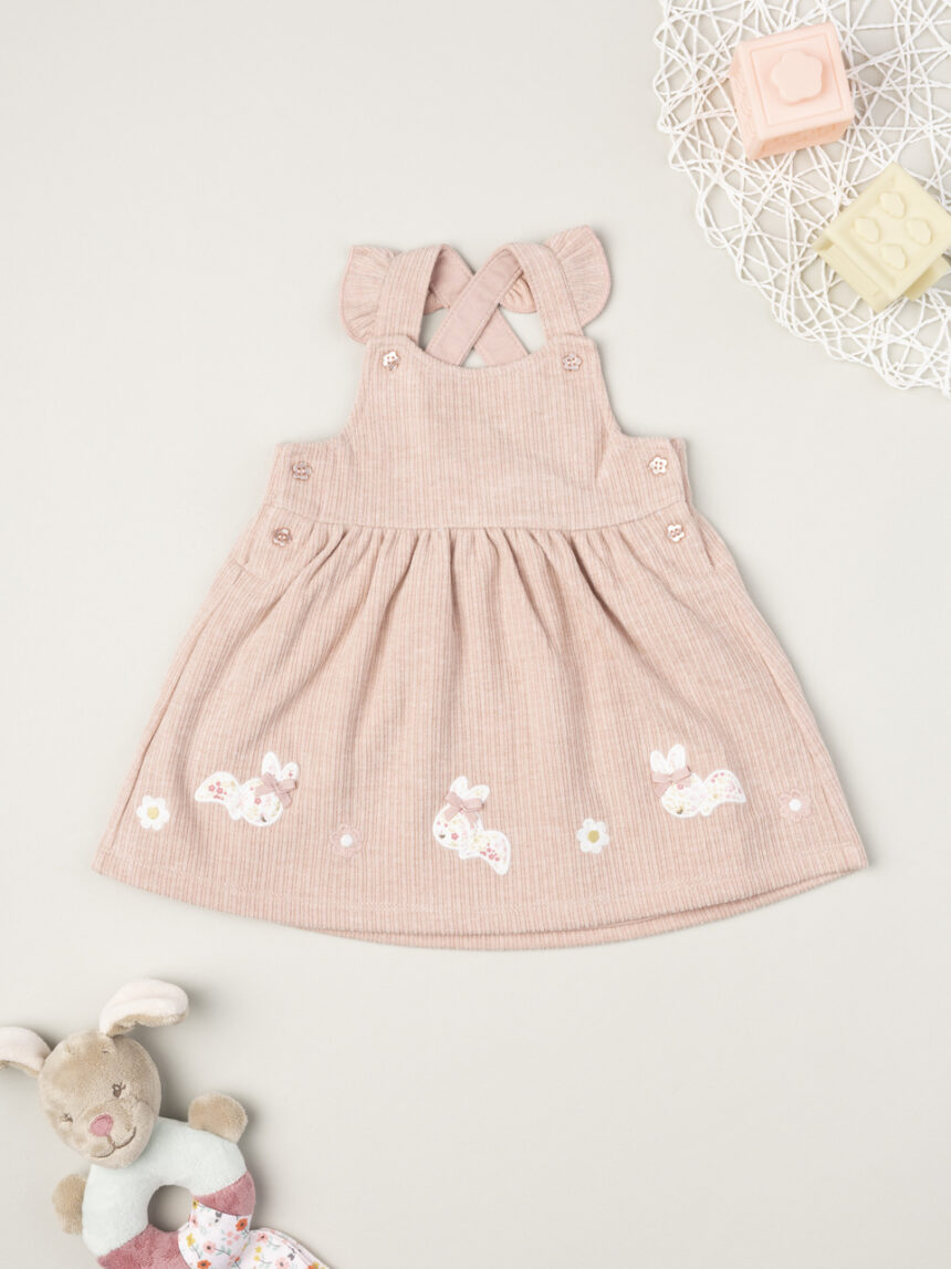 βρεφικό φόρεμα σαλοπέτα ροζ με λαγουδάκια για κορίτσι - Prénatal