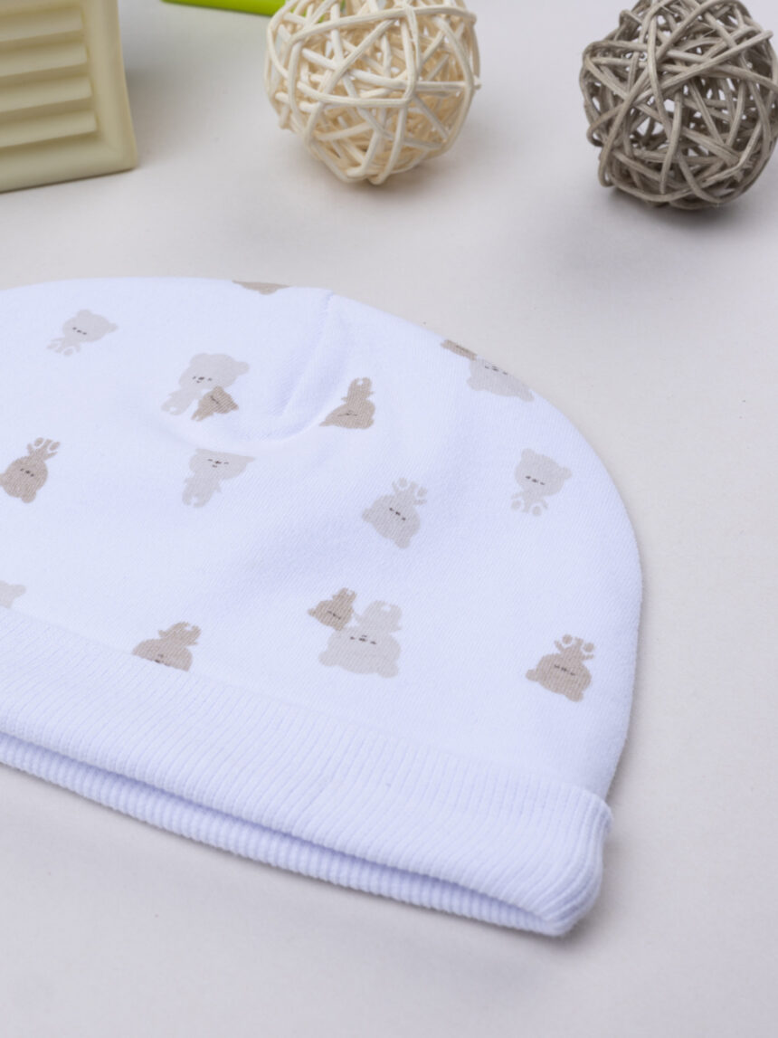 βρεφικό σκουφάκι λευκό με αρκουδάκια για αγόρι - Prénatal