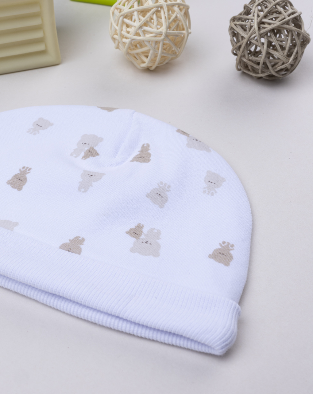 βρεφικό σκουφάκι λευκό με αρκουδάκια για αγόρι - Prénatal