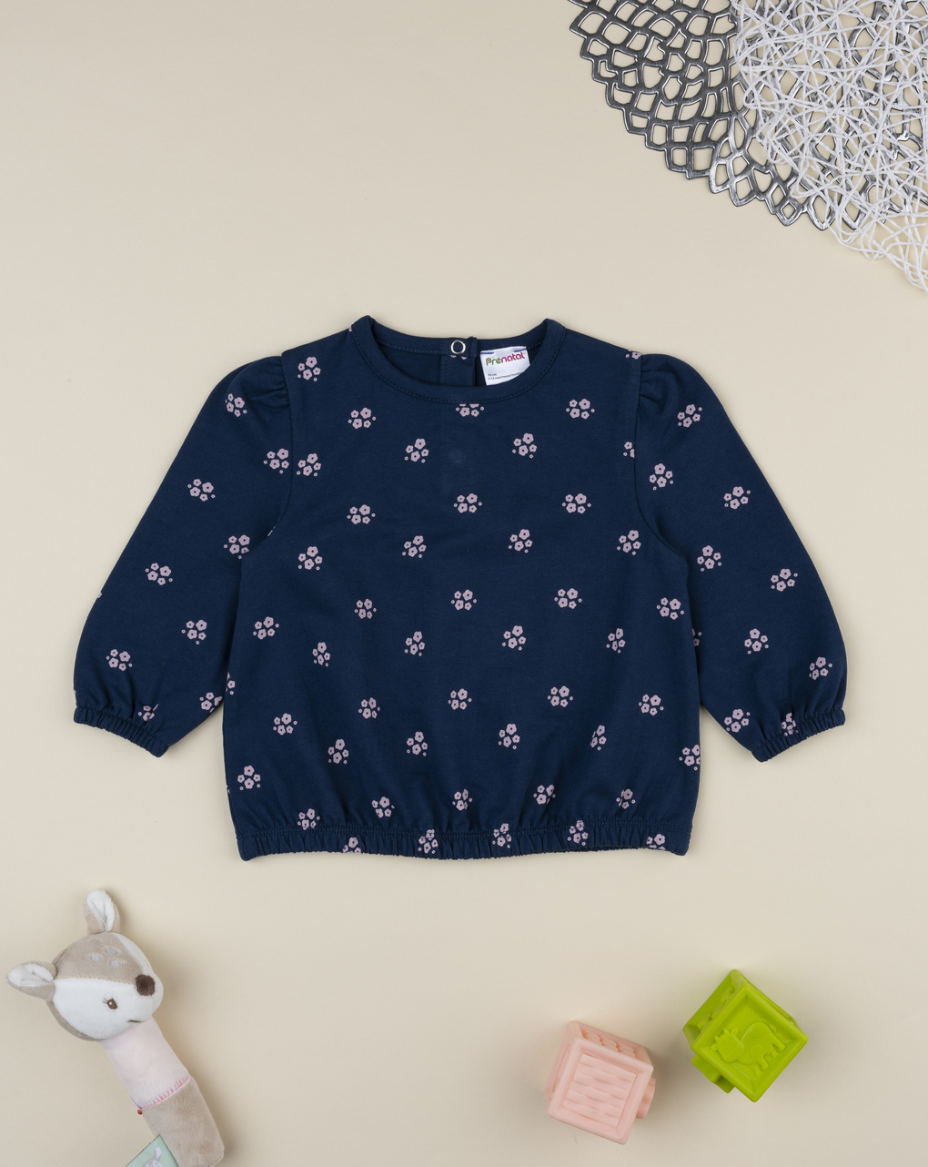 βρεφική μπλούζα φούτερ μπλε με λουλούδια για κορίτσι