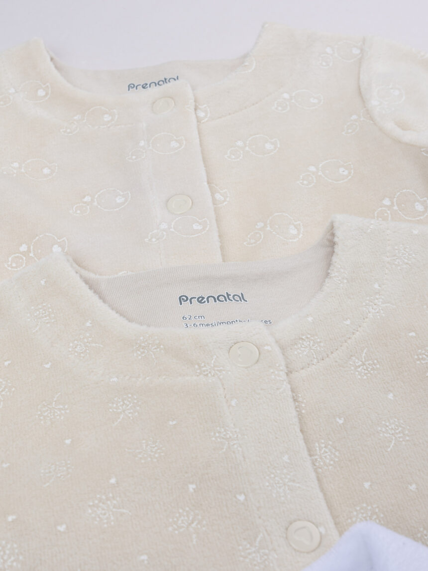 βρεφικά φορμάκια σενίλ με πουλάκια πακέτο x3 για κορίτσι - Prénatal