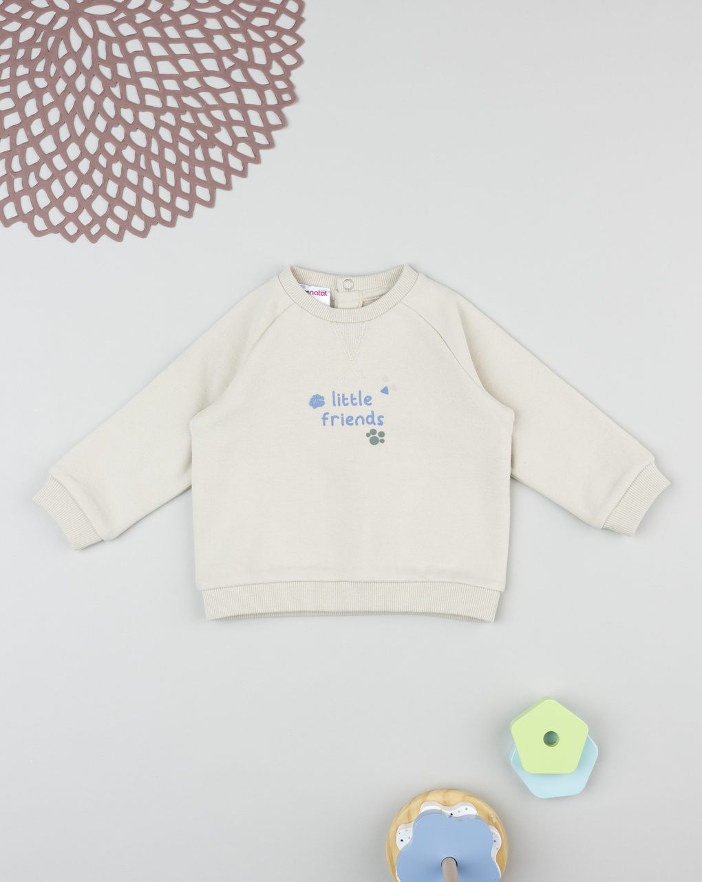 βρεφική μπλούζα φούτερ μπεζ little friends για αγόρι