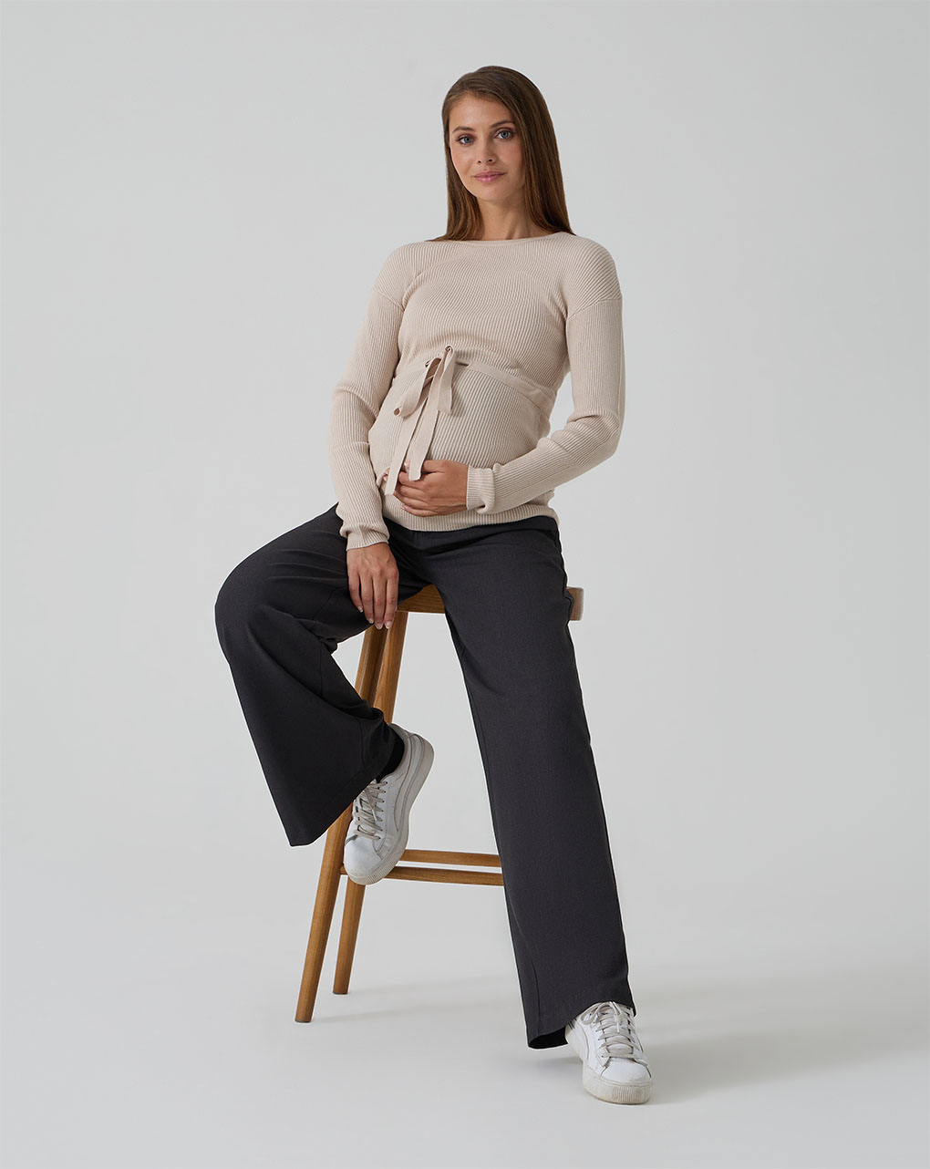 γυναικεία μπλούζα εγκυμοσύνης μπεζ ριμπ