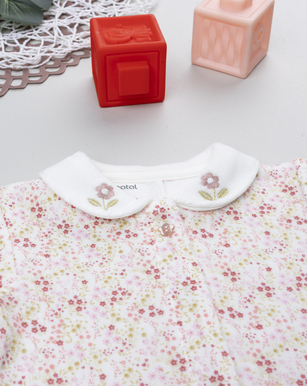 βρεφικό φορμάκι σενίλ λευκό φλοράλ για κορίτσι - Prénatal