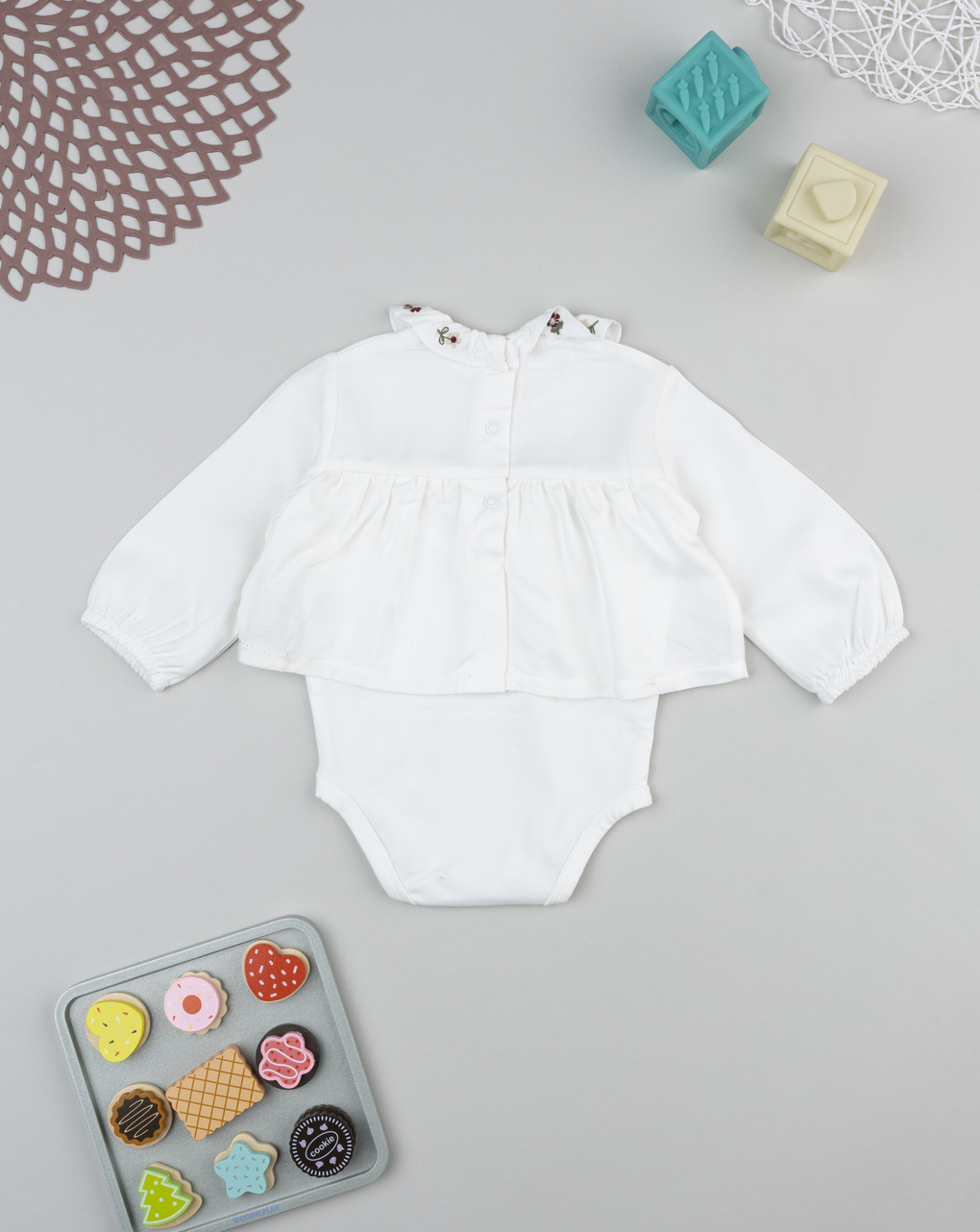 βρεφικό κορμάκι λευκό με βολάν wood girl για κορίτσι - Prénatal