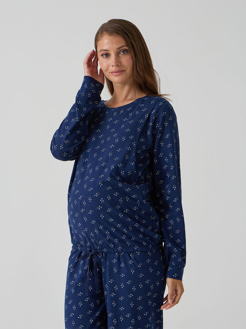 γυναικεία πιτζάμα εγκυμοσύνης/θηλασμού μπλε φλοράλ - Prénatal