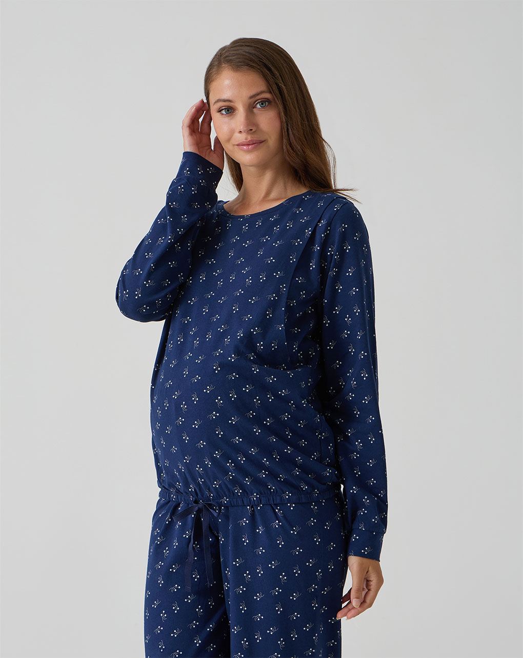 γυναικεία πιτζάμα εγκυμοσύνης/θηλασμού μπλε φλοράλ - Prénatal