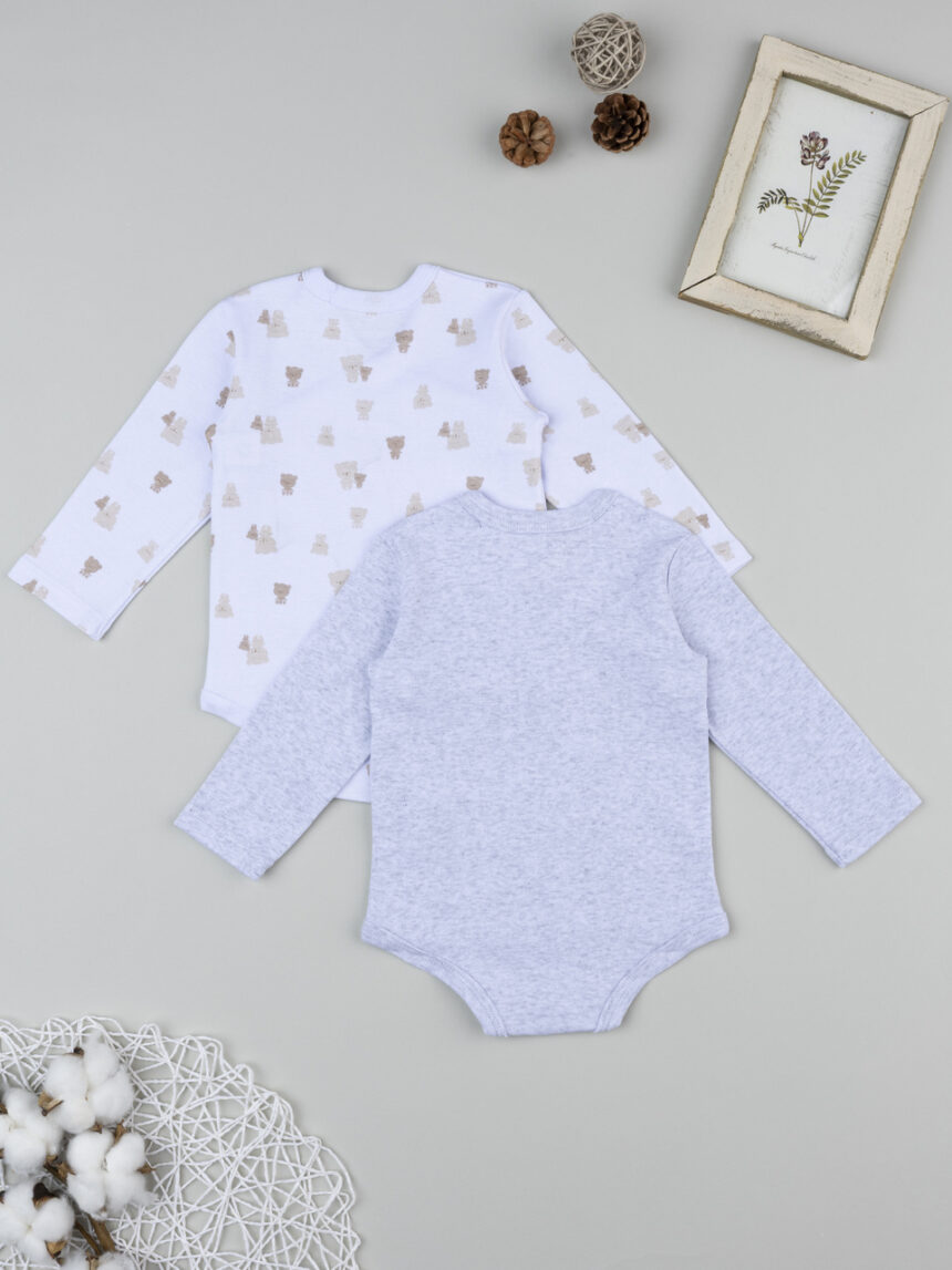 βρεφικά κορμάκια λευκό/γκρι με αρκουδάκια πακέτο x2 για αγόρι - Prénatal