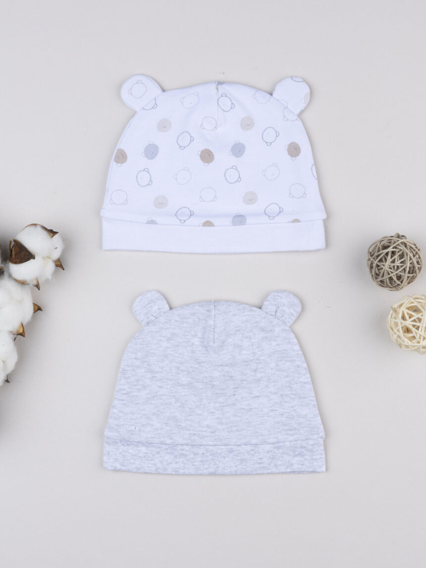 βρεφικά σκουφάκια γκρι/λευκό με αρκουδάκια για αγόρι - Prénatal