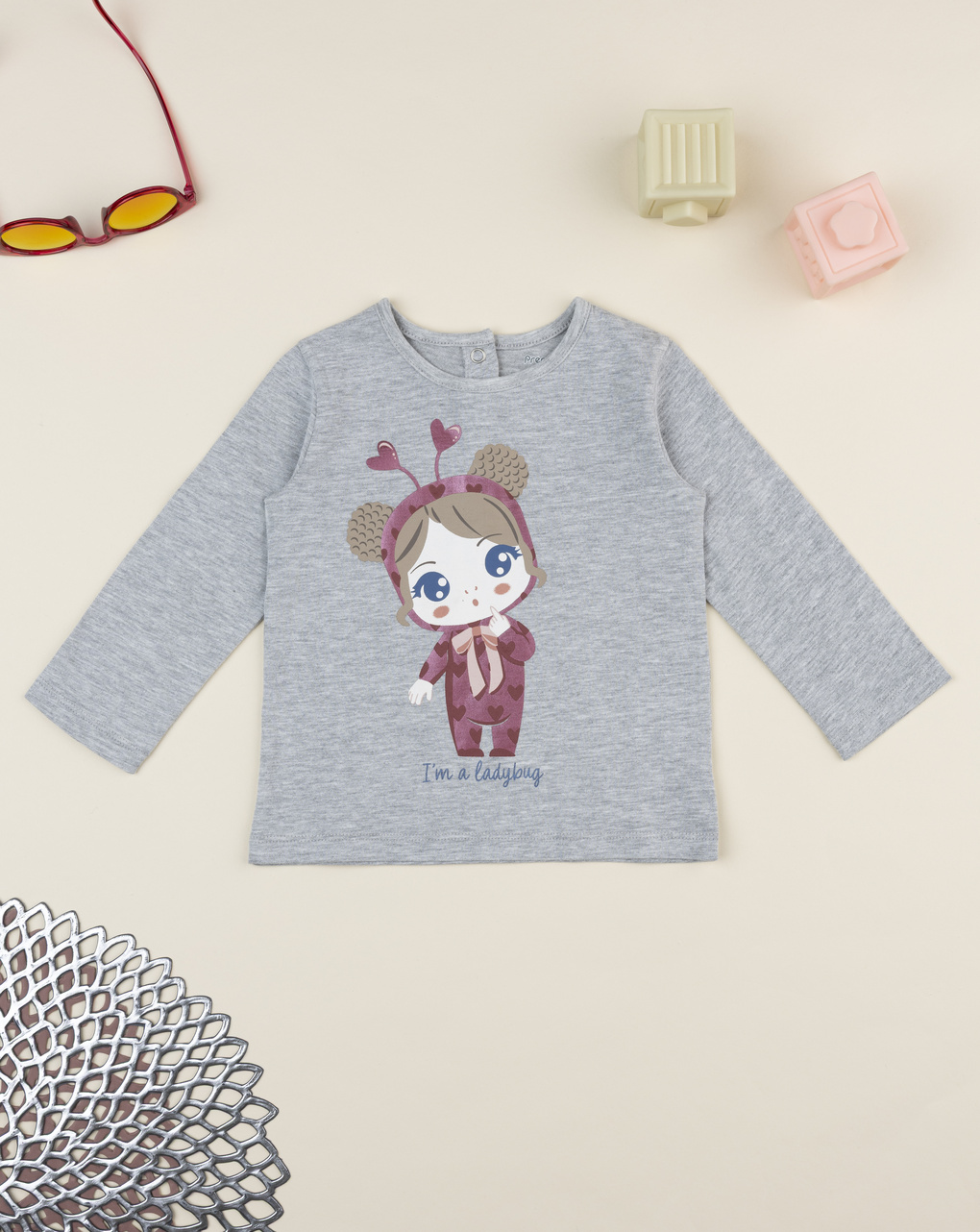 βρεφική μπλούζα γκρι ladybug για κορίτσι