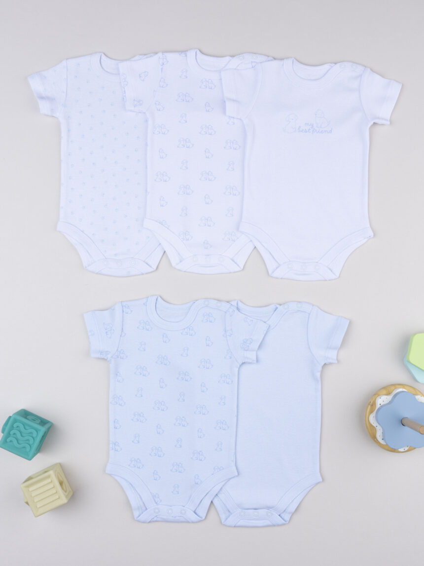 βρεφικά κορμάκια μπλε/λευκά με σκυλάκια πακέτο x5 για αγόρι - Prénatal
