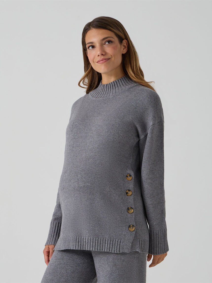 γυναικείο πουλόβερ εγκυμοσύνης/θηλασμού γκρι με κουμπιά - Prénatal
