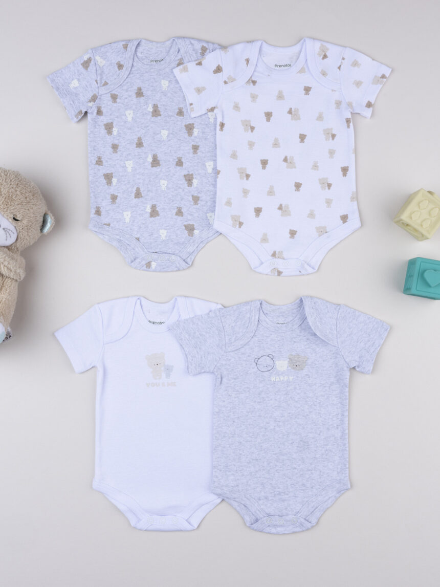 βρεφικά κορμάκια γκρι/λευκά με αρκουδάκια πακέτο x5 για αγόρι - Prénatal