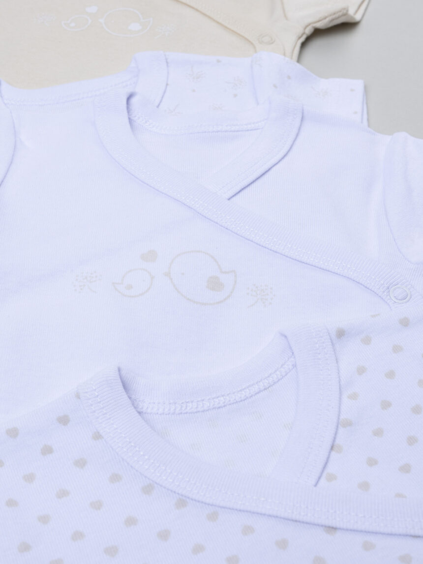 βρεφικά κορμάκια μπεζ/λευκά με πουλάκια πακέτο x5 για κορίτσι - Prénatal