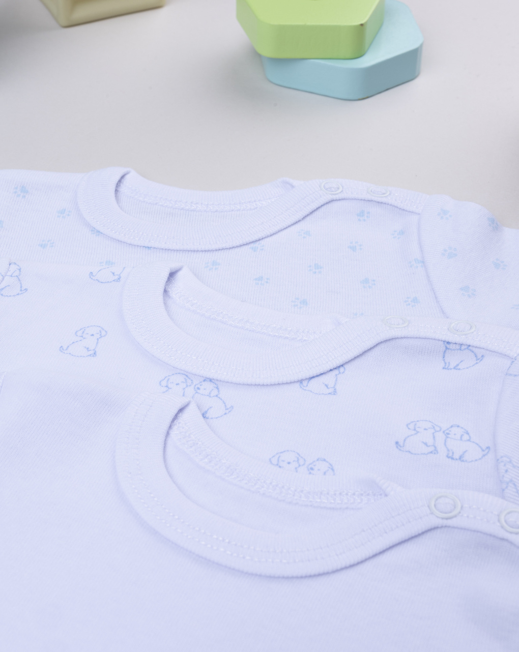 βρεφικά κορμάκια μπλε/λευκά με σκυλάκια πακέτο x5 για αγόρι - Prénatal