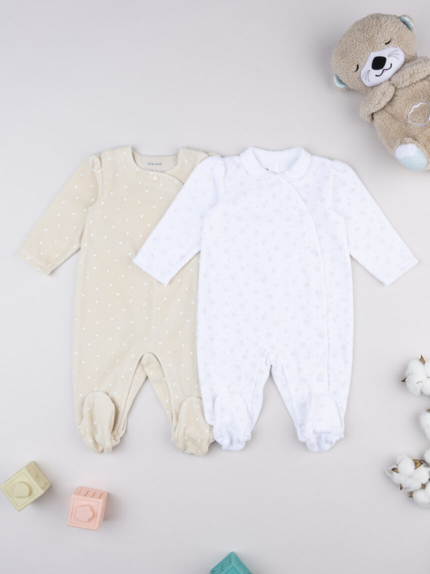 βρεφικά φορμάκια σενίλ με καρδούλες πακέτο x2 για κορίτσι - Prénatal