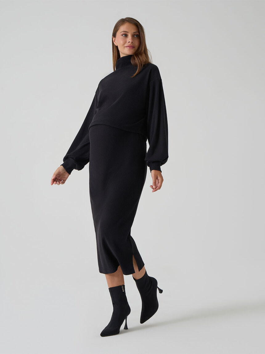 γυναικείο σετ εγκυμοσύνης μπλούζα και φούστα μαύρο ριμπ - Prénatal