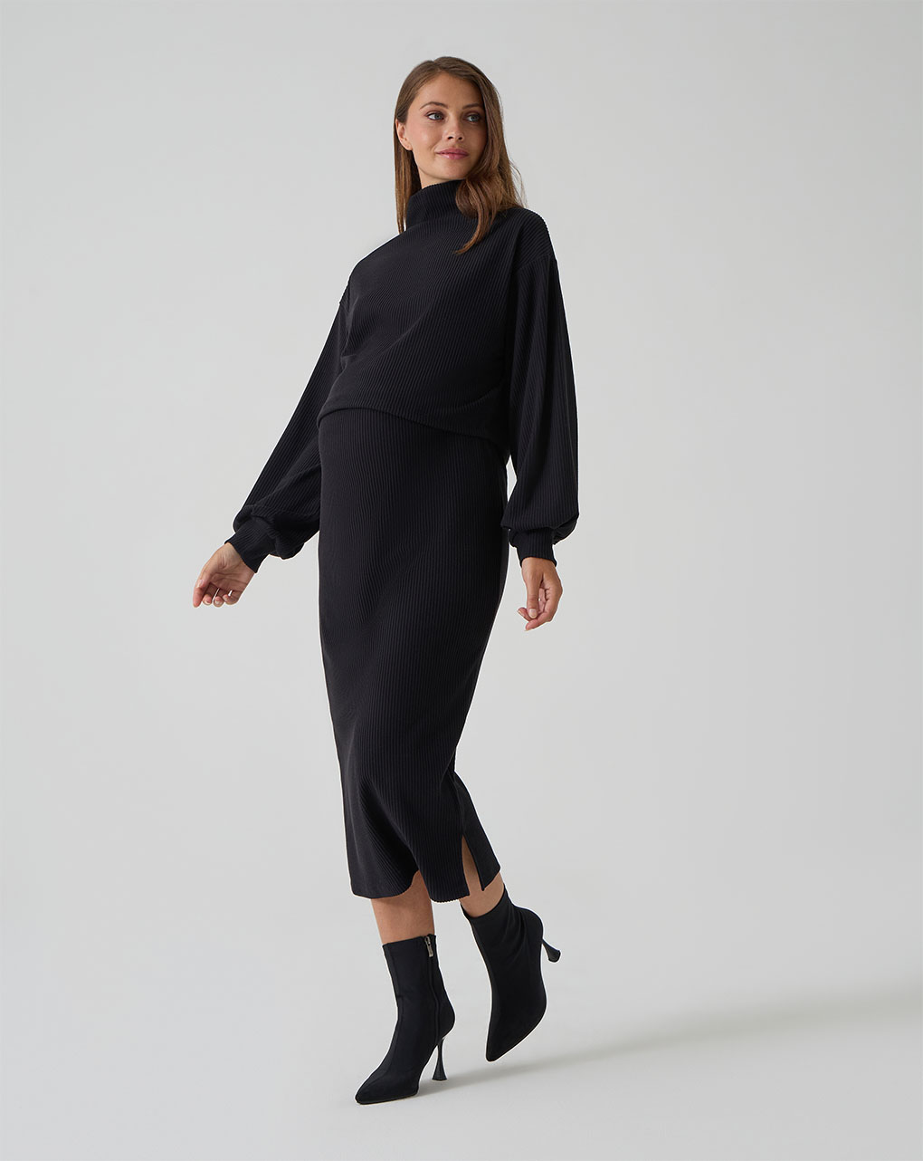 γυναικείο σετ εγκυμοσύνης μπλούζα και φούστα μαύρο ριμπ - Prénatal