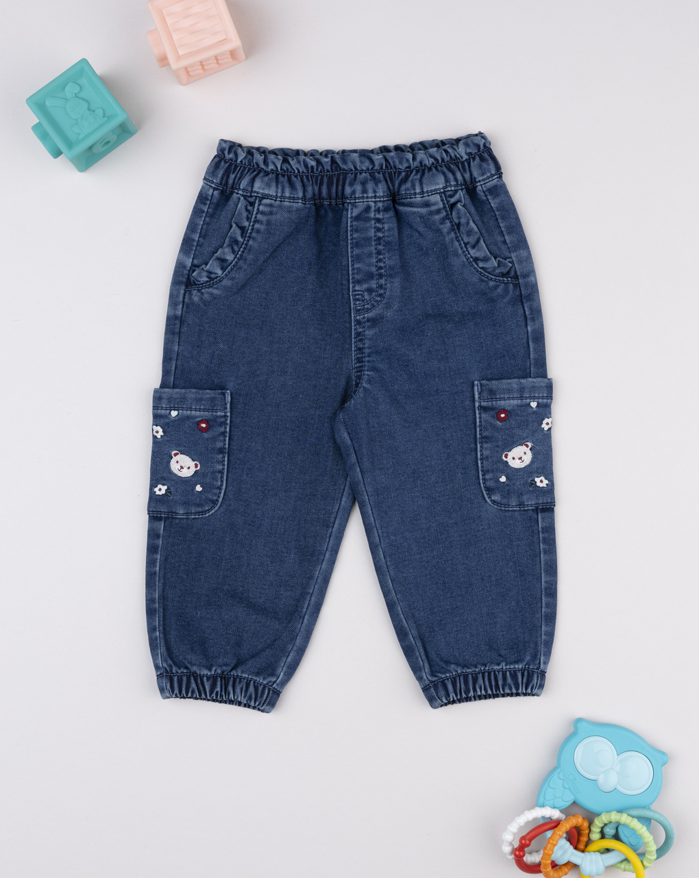 βρεφικό τζιν παντελόνι μπλε με αρκουδάκια για κορίτσι
