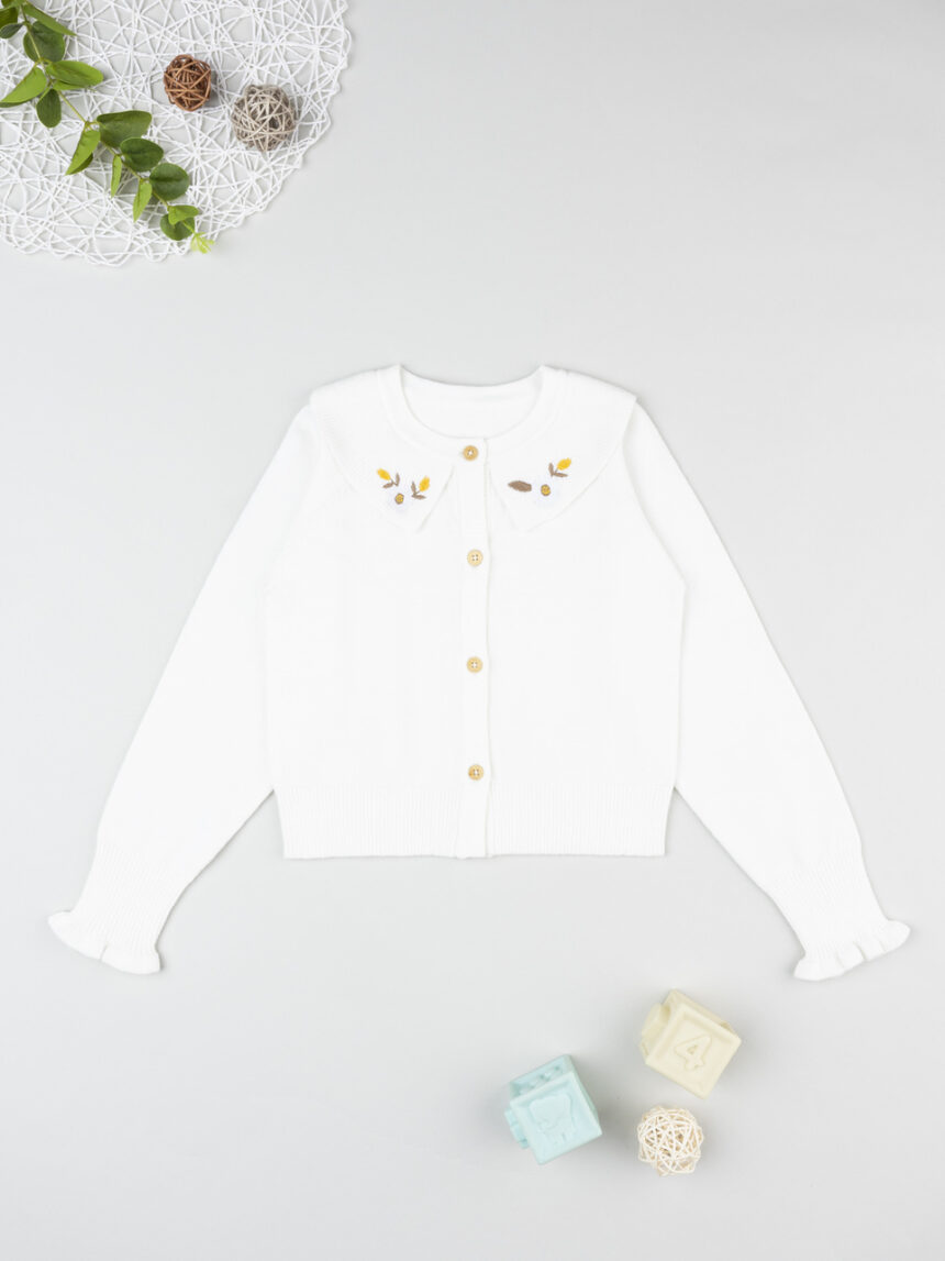 παιδική ζακέτα πλεκτή λευκή με λουλούδια για κορίτσι - Prénatal