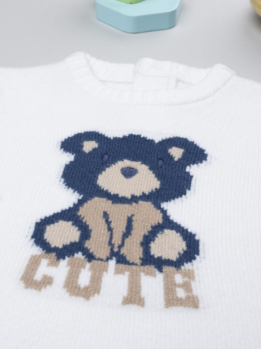 βρεφικό πουλόβερ λευκό cute για αγόρι - Prénatal