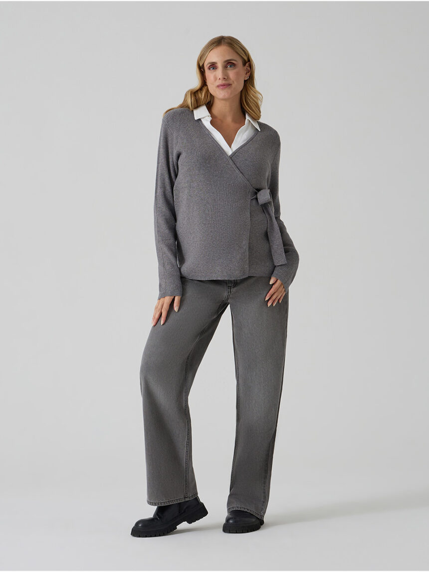 γυναικεία ζακέτα πλεκτή εγκυμοσύνης/θηλασμού γκρι - Prénatal