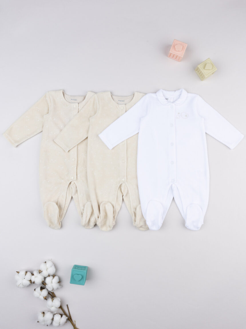 βρεφικά φορμάκια σενίλ με πουλάκια πακέτο x3 για κορίτσι - Prénatal