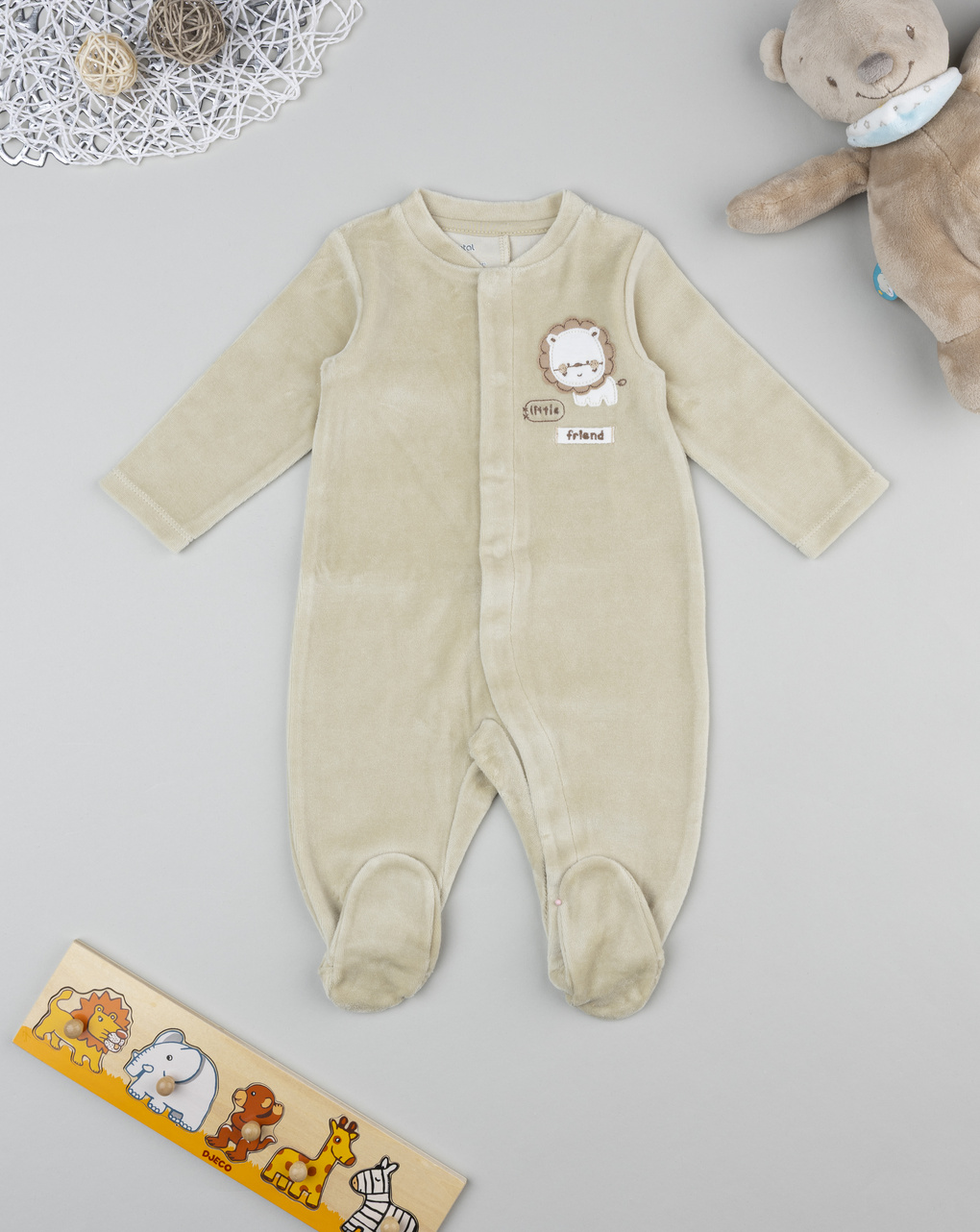 βρεφικό φορμάκι λαδί σενίλ lion για αγόρι - Prénatal