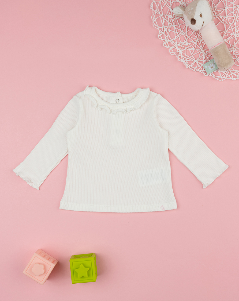 βρεφική μπλούζα λευκή ριμπ για κορίτσι - Prénatal