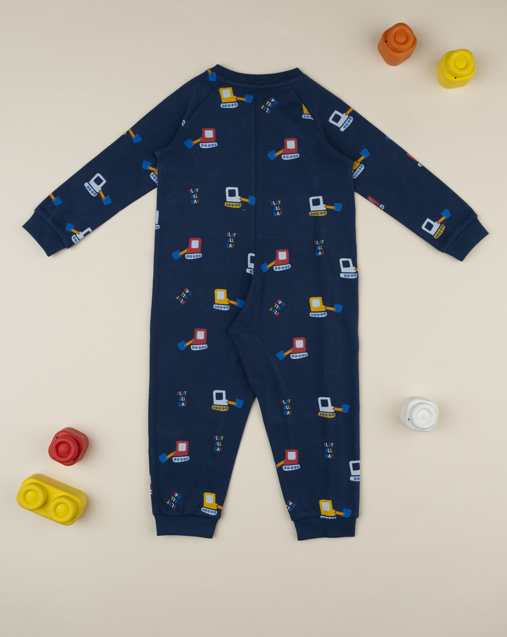 βρεφική ολόσωμη πιτζάμα μπλε με εκσκαφείς για αγόρι - Prénatal