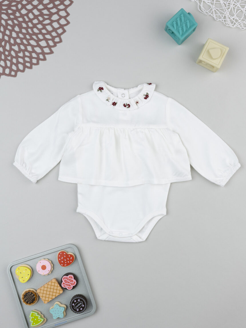 βρεφικό κορμάκι λευκό με βολάν wood girl για κορίτσι - Prénatal