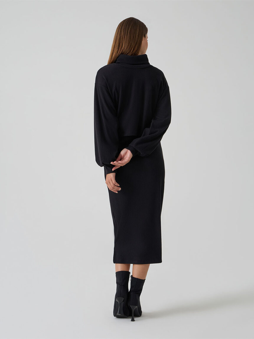 γυναικείο σετ εγκυμοσύνης μπλούζα και φούστα μαύρο ριμπ - Prénatal