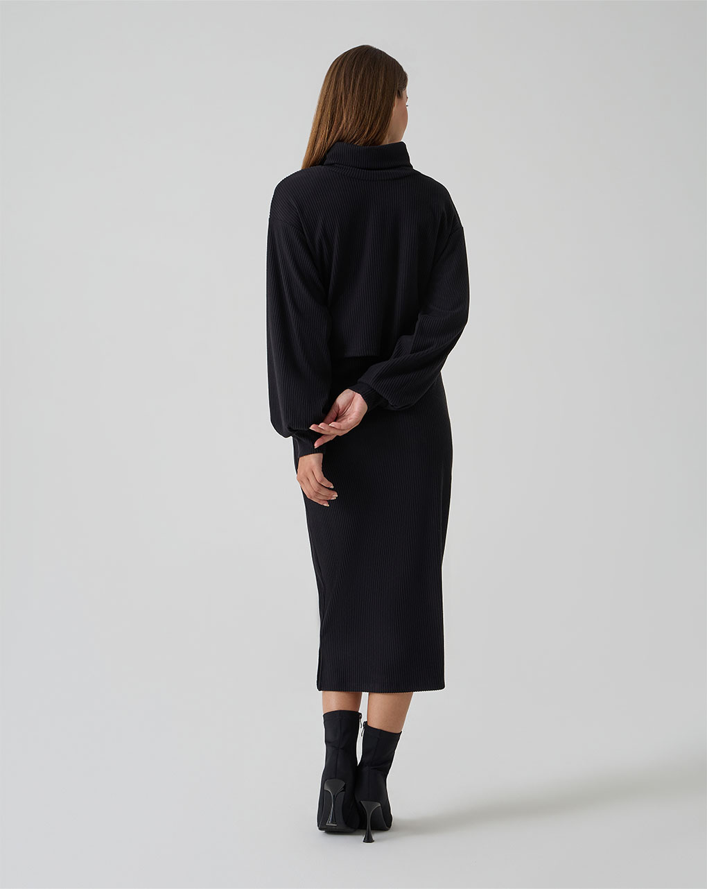 γυναικείο σετ εγκυμοσύνης μπλούζα και φούστα μαύρο ριμπ - Prénatal