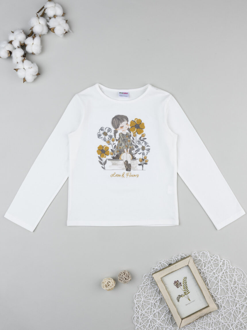 παιδική μπλούζα λευκή love & flowers για κορίτσι - Prénatal