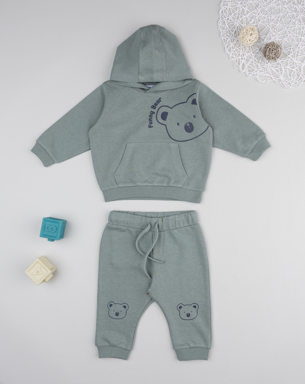 βρεφικό σετ φούτερ και φόρμα λαδί funny bear για αγόρι
