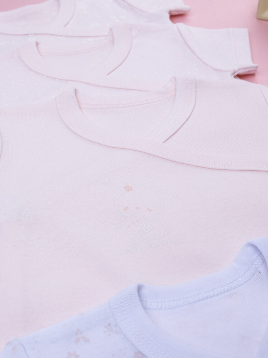 βρεφικά κορμάκια ροζ/λευκά με λαγουδάκια πακέτο x5 για κορίτσι - Prénatal